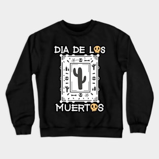 Día De Los Muertos - White and Orange - Papel Picado - Black Cactus Crewneck Sweatshirt